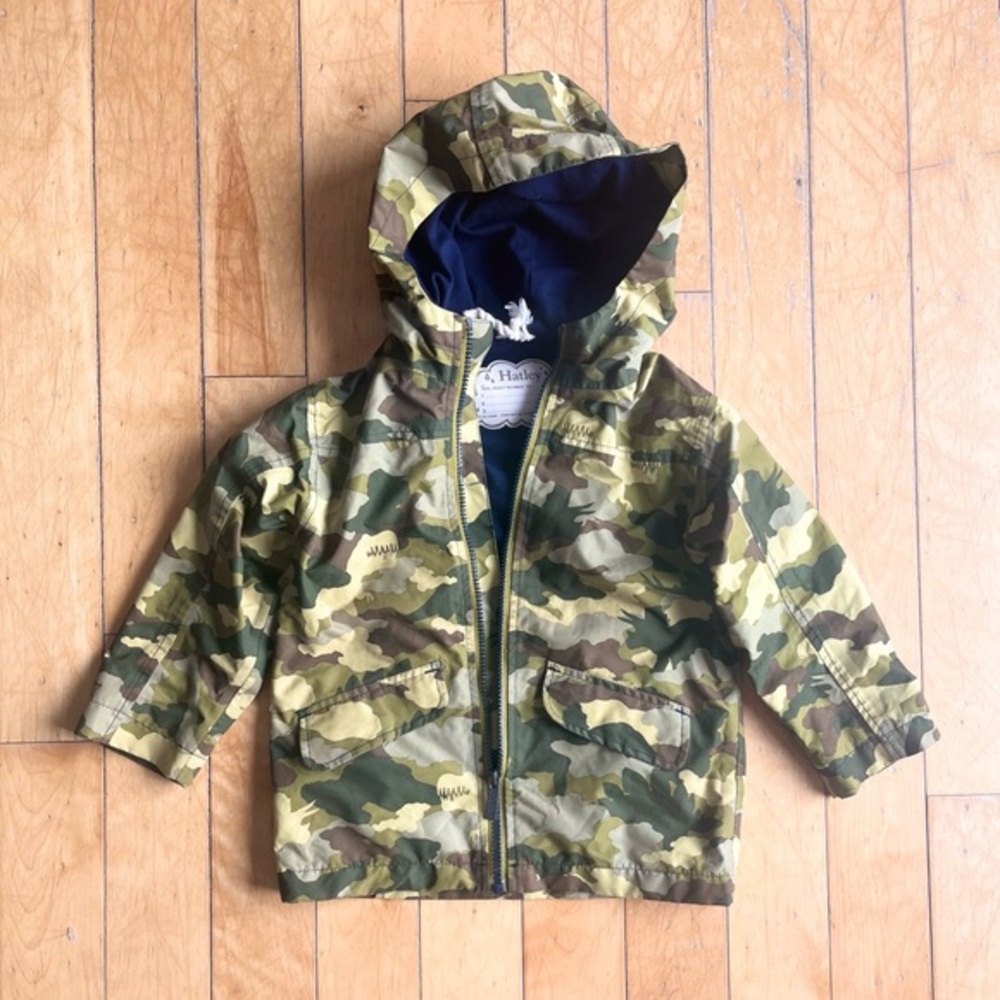 Hatley Green Camouflage Kids Lined Mid Season Raincoat Size 4 T
